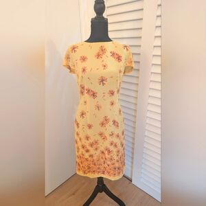 Vintage Japanese Floral Yellow Shift Dress